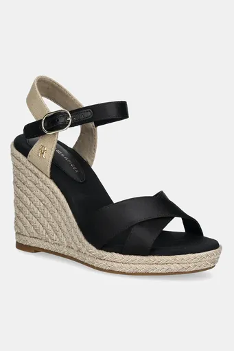 Sandále Tommy Hilfiger SATIN HIGH WEDGE ESPADRILLE
