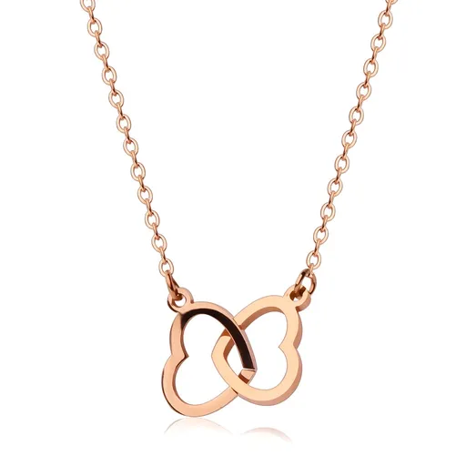 Oceľový náhrdelník medenej farby, jemná retiazka, dve prepojené kontúry sŕdc