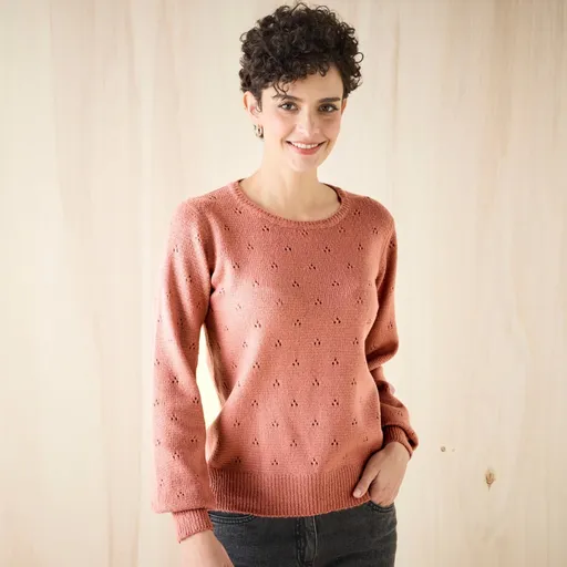 Pulóver s okrúhlym výstrihom z úpletu pointelle