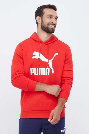 Bavlnená mikina Puma pánska, červená farba, s kapucňou, s potlačou