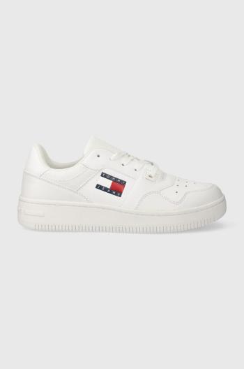 Kožené tenisky Tommy Jeans TJW RETRO BASKET ESS biela farba, EN0EN02505