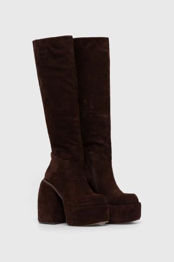 Semišové čižmy Naked Wolfe dámske, hnedá farba, na podpätku, Space Cow Suede Brown