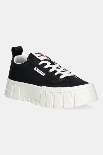Tenisky Tommy Jeans FLATFORM SNEAKER NYLON čierna farba, EN0EN02793