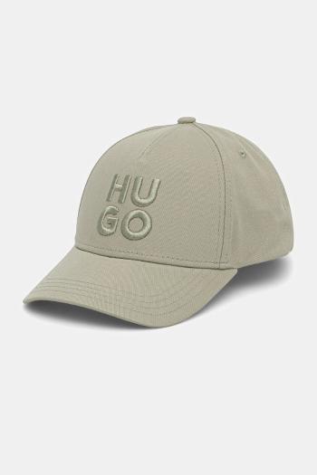 Bavlnená šiltovka HUGO zelená farba, s nášivkou, 50533409