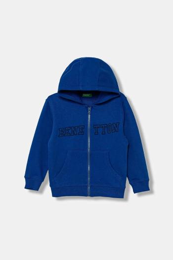 Detská bavlnená mikina United Colors of Benetton modrá farba, s kapucňou, jednofarebná, 3J68G503V