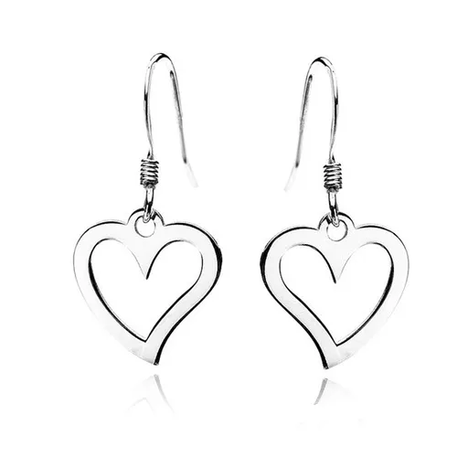 Strieborné visiace náušnice 925 - prázdne lesklé srdiečka