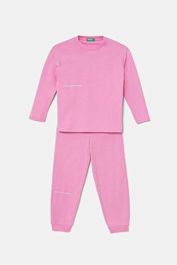 Detské bavlnené pyžamo United Colors of Benetton ružová farba, s potlačou, 30960P08D
