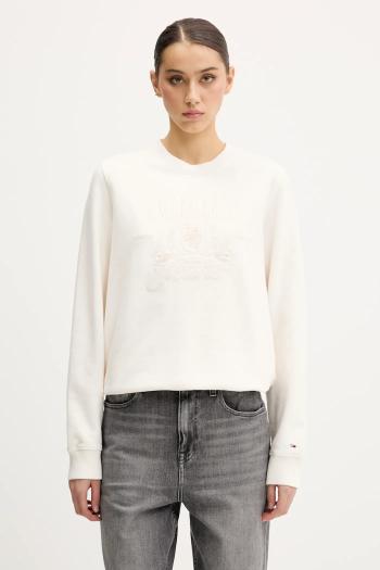 Bavlnená mikina Tommy Jeans béžová farba, s nášivkou, DW0DW20637