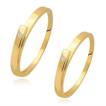 Obrúčka zo žltého 14K zlata - rozdvojené ramená s čírym briliantom - Veľkosť: 62 mm