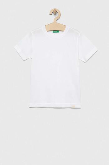 Detské bavlnené tričko United Colors of Benetton biela farba, jednofarebný
