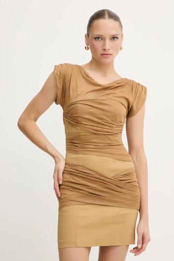 Ľanové šaty Pinko zelená farba, mini, priliehavé, 104872 A2GF