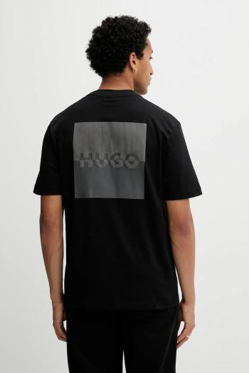 Bavlnené tričko HUGO pánske, čierna farba, jednofarebné, 50542816