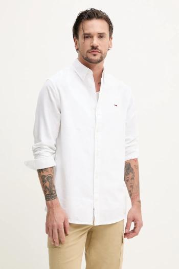 Košeľa Tommy Jeans pánska, biela farba, regular, s klasickým golierom, DM0DM20875