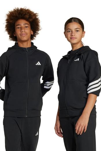 Detská mikina adidas čierna farba, s kapucňou, s potlačou, JJ4801