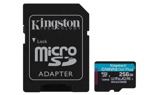 Kingston 256 GB microSDXC Canvas Go Plus Gen4 200 MB/s A2 U3 V30 Card + adaptér