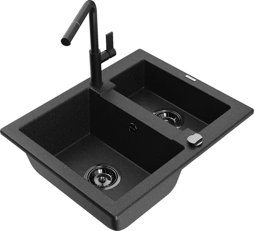 MEXEN/S MEXEN/S - Carlos granitový drez 1.5 vrátane batérie Flora, čierna/srebrny metalik 6518-73-670401-70-B