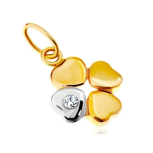 Prívesok v 14K zlate - dvojfarebný štvorlístok pre šťastie, číry zirkón