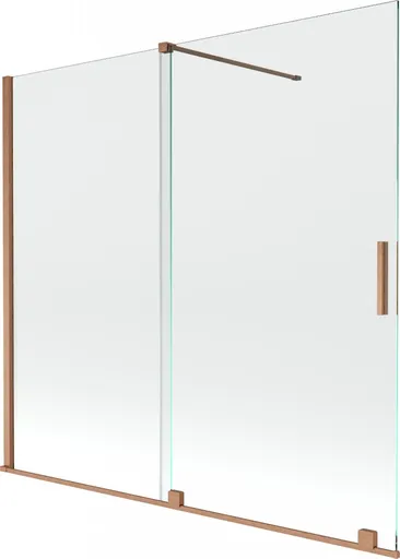 MEXEN/S - Velar Dvojkrídlová posuvná vaňová zástena 170 x 150, transparent, kartáčovaná meď 896-170-000-01-65