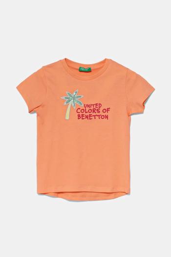 Detské bavlnené tričko United Colors of Benetton oranžová farba, 3I1XG10JB