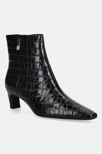 Kožené členkové topánky Tommy Hilfiger TH SQUARE TOE CROC KITTEN BOOTIE