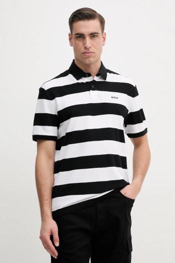 Bavlnené polo tričko BOSS Orange pánske, čierna farba, vzorované, 50508327