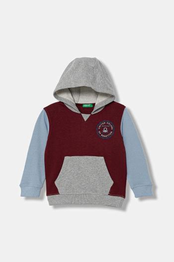 Detská bavlnená mikina United Colors of Benetton bordová farba, s kapucňou, vzorovaná, 3J68G2014