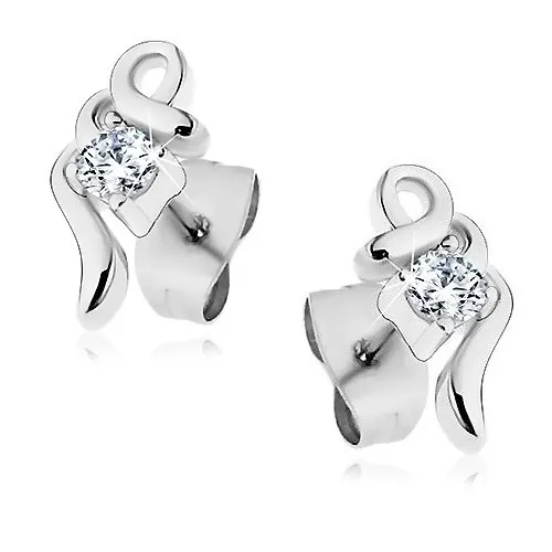 Oceľové náušnice v striebornom odtieni, lesklé zatočené línie so zirkónom