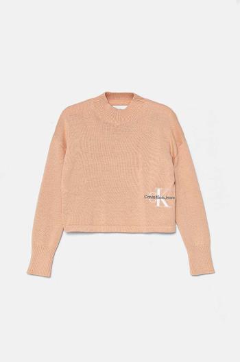 Detský bavlnený sveter Calvin Klein Jeans ružová farba, IG0IG02548