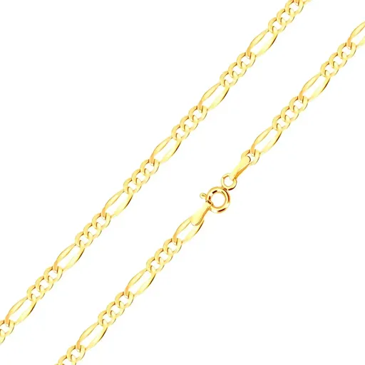 Zlatá retiazka 14K, vzor Figaro - podlhovasté očko, tri oválne očká, 450 mm