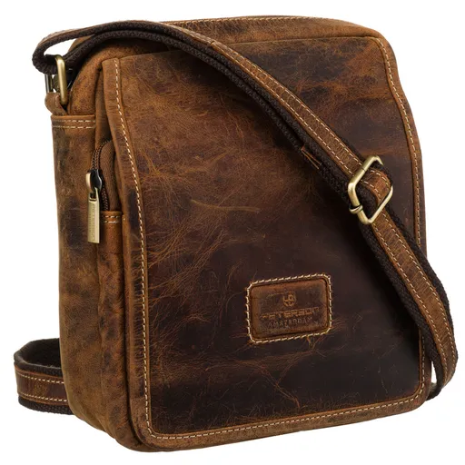 Hnedá pánska crossbody taška Peterson z nubukovej kože s klopou a retro detailmi