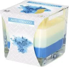 Sviečka vonná v skle Bispol Antitabak trojfarebná