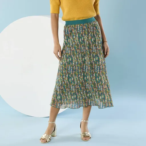 Midi rozšírená sukňa s potlačou, pre nižšiu postavu