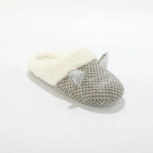 Domáce šľapky s výšivkou mačičky a 2D uškami