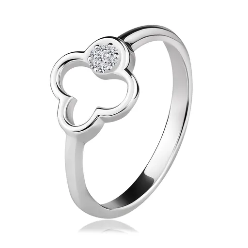 Prsteň v striebre 925 - obrys štvorlístka, kruh s čírymi zirkónmi - Veľkosť: 58 mm