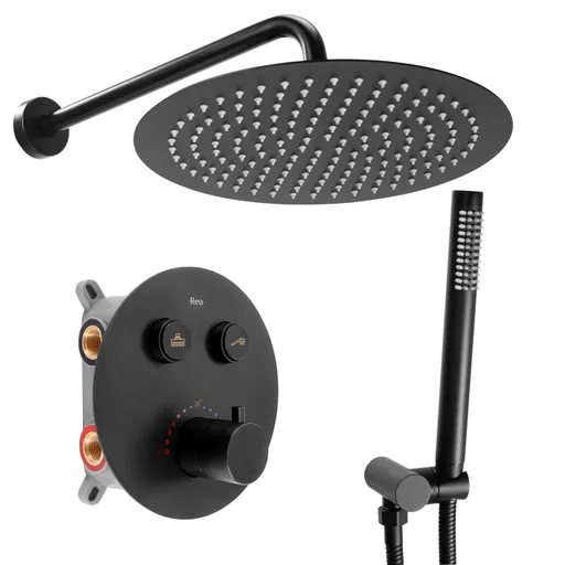REA - Podomietková sprchová sada - matná čierna + BOX, TERMOSTAT REA-P8549