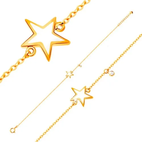 Zlatý náramok 585 - biela glazúrovaná hviezdička, zirkón čírej farby