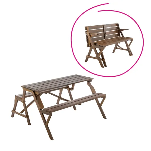 Záhradný stôl/lavička, 2v1, hnedá, ZAGIR