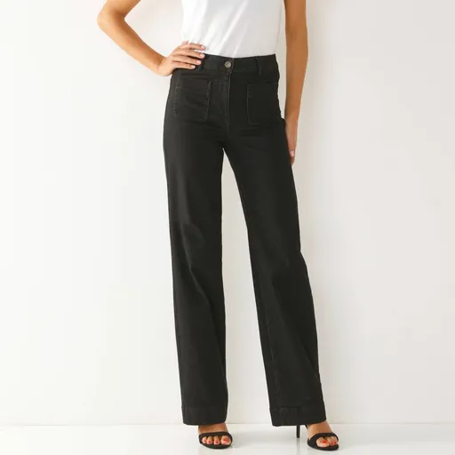 Široké džínsy s vysokým pásom pre postavu viac ako 165 cm