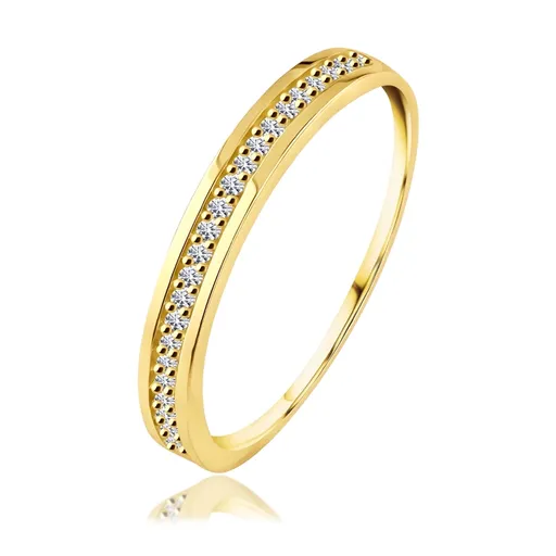 Briliantový prsteň zo žltého 14K zlata - línia čírych diamantov vo výreze - Veľkosť: 56 mm