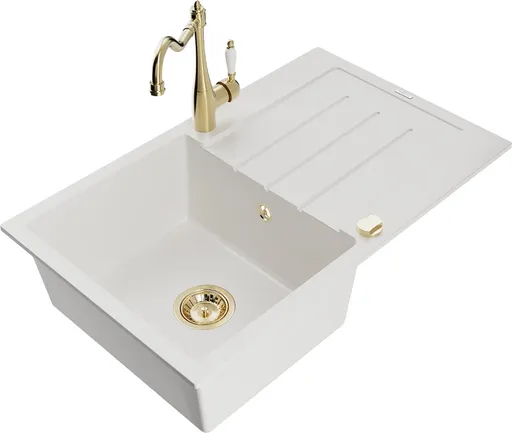 MEXEN/S MEXEN/S - Bruno granitový drez 1-miska s odkvapkávačom vrátane batérie Carla, biela 6513-20-670700-50