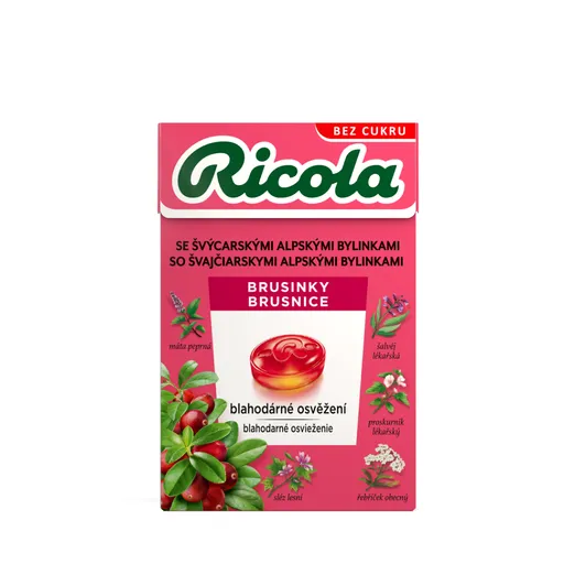 RICOLA Bylinné cukríky bez cukru brusnica 40 g