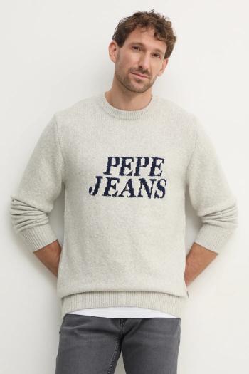 Sveter s prímesou vlny Pepe Jeans LUKA pánsky, šedá farba, PM702499