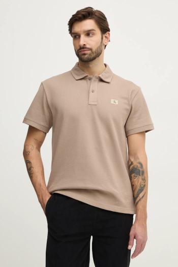Polo tričko Calvin Klein Jeans pánske, hnedá farba, jednofarebné, J30J327040