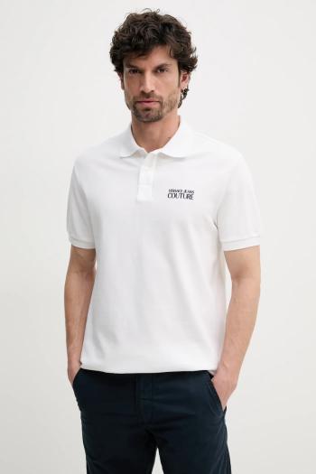 Bavlnené polo tričko Versace Jeans Couture pánske, béžová farba, s nášivkou, 78GAG623 J0003