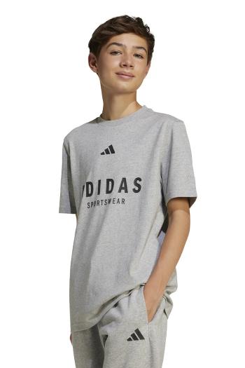 Detské bavlnené tričko adidas šedá farba, s potlačou, JC7641