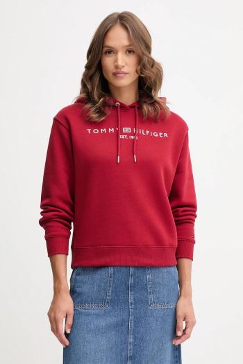 Mikina Tommy Hilfiger čierna farba, s kapucňou, s nášivkou, WW0WW43598