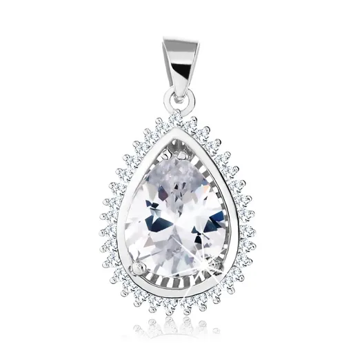 Strieborný 925 ródiovaný prívesok, brúsený číry zirkón v podobe slzy