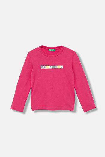 Detská bavlnená košeľa s dlhým rukávom United Colors of Benetton ružová farba, 3I9WG10JS