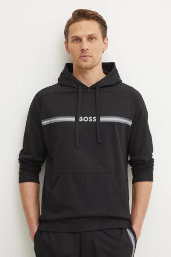 Bavlnená mikina BOSS čierna farba, s kapucňou, s potlačou, 50535854