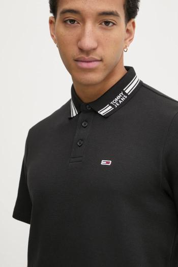 Polo tričko Tommy Jeans pánske, čierna farba, jednofarebné, DM0DM20225
